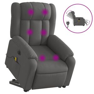 vidaXL Elektrisk massagef&aring;t&ouml;lj med uppresningshj&auml;lp m&ouml;rkgr&aring; tyg