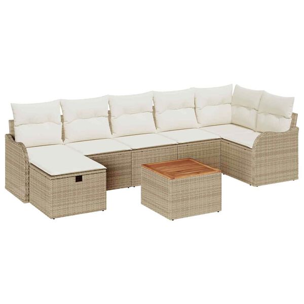 vidaXL Trädgårdsoffset med kudde med lagring 8 pcs Beige Poly rattan