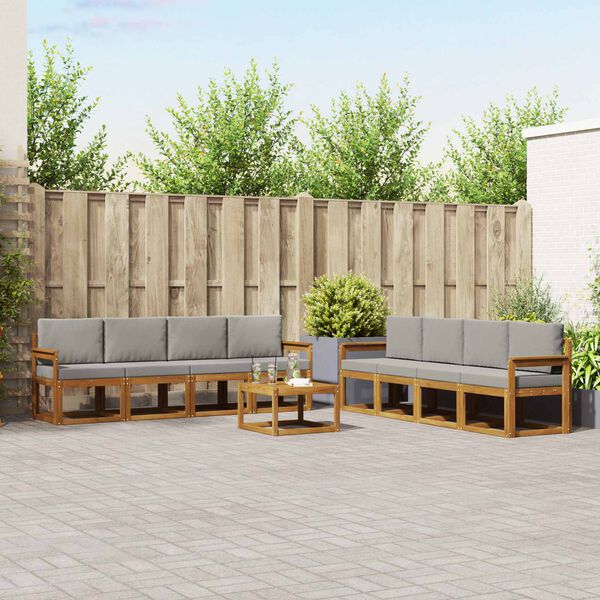 vidaXL Utomhussoffset 9 pcs Naturlig och Ljus Gr&aring; Massivt Akaciatr&auml;