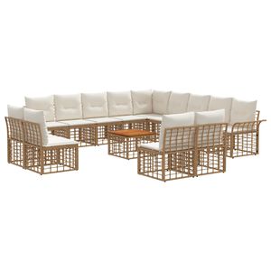 vidaXL Utomhussoffset 14 pcs Naturlig och Creamvit Polyester