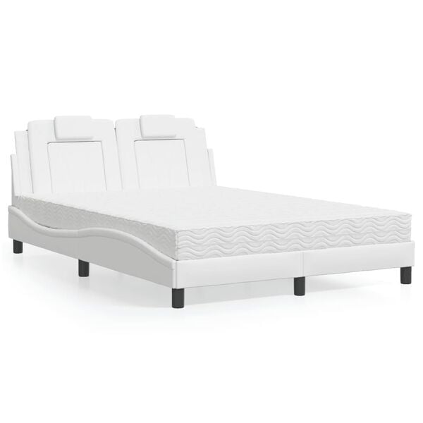 vidaXL Bed "Viana" with Mattress White 140x190 cm Faux Leather