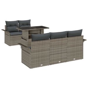vidaXL Tr&auml;dg&aring;rdsoffset med kudde med lagring 6 pcs Gr&aring; Poly Rattan