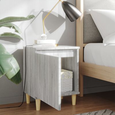 vidaXL Sängbord med massiva träben grå sonoma 40x30x50 cm