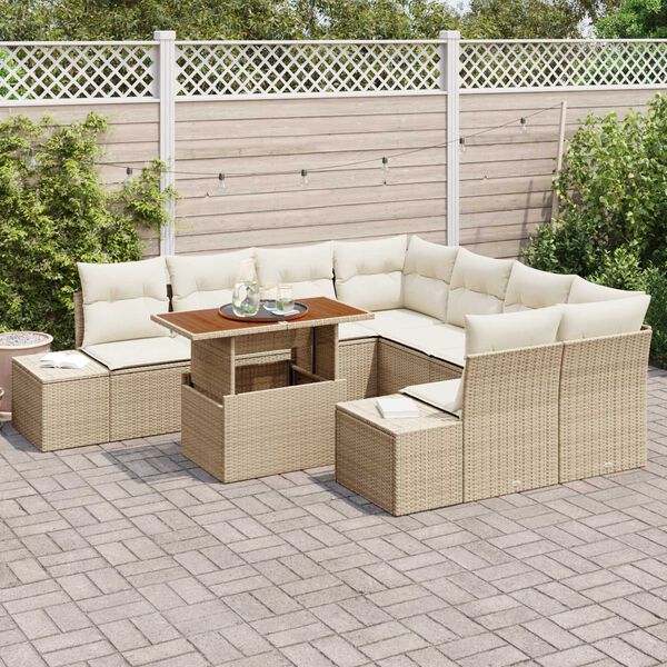 vidaXL Tr&auml;dg&aring;rdsoffset med lagring 9 pcs Beige Poly rattan