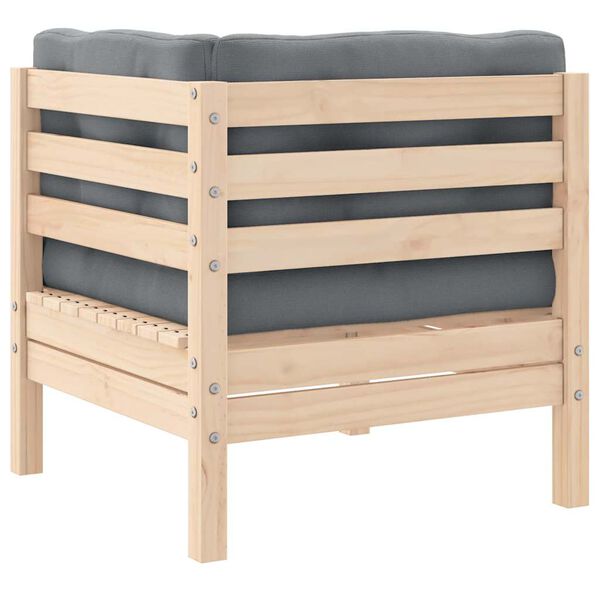 vidaXL Loungegrupp med gr&aring; dynor 3 delar massiv furu