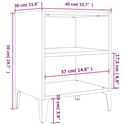 vidaXL Sängbord med metallben rökfärgad ek 40x30x50 cm