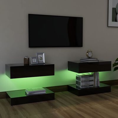 vidaXL TV-bänk med LED-belysning 2 st svart högglans 60x35 cm