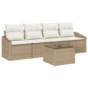 vidaXL Soffset med kudde 5 pcs Beige och gr&auml;ddf&auml;rgad konstrotting