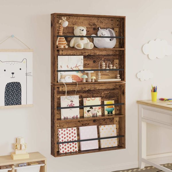 vidaXL Tidningshylla 2 pcs Gammalt tr&auml; 80 x 12 x 70 cm Konstruerat tr&auml;