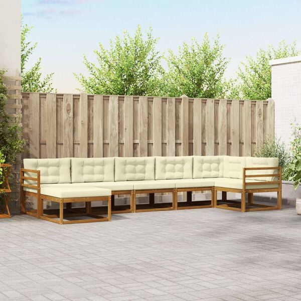 vidaXL Utomhussoffset med kudde 7 pcs Naturlig och Gr&auml;dde