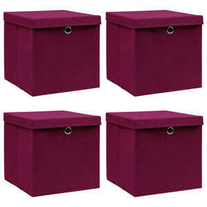 vidaXL F&ouml;rvaringsl&aring;dor med lock 4 st m&ouml;rkr&ouml;d 32x32x32 cm tyg