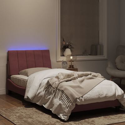 vidaXL Sängram med LED-belysning rosa 80x200 cm sammet