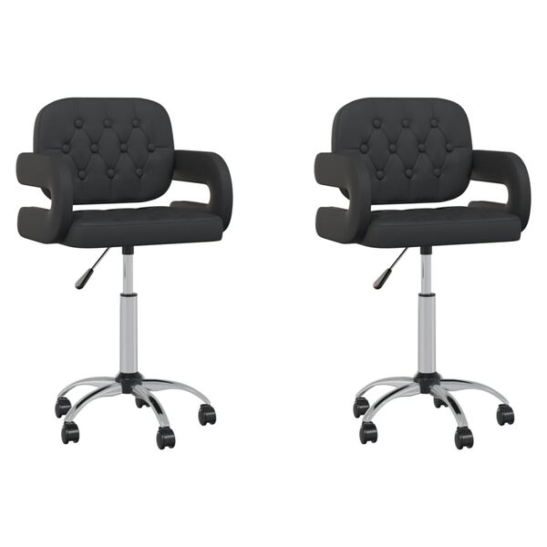 vidaXL Snurrbara matstolar 2 st svart konstl&auml;der