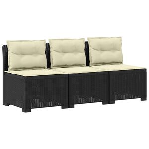 vidaXL 3-sits tr&auml;dg&aring;rdsoffa med kuddar Rattan-look 3-sits PP Antracit