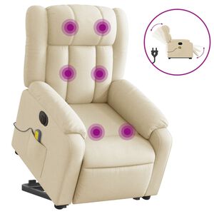 vidaXL Elektrisk massagef&aring;t&ouml;lj med uppresningshj&auml;lp gr&auml;ddvit tyg