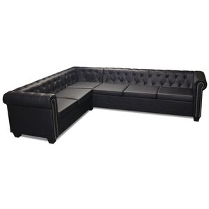vidaXL Chesterfield h&ouml;rnsoffa 6-sits konstl&auml;der svart