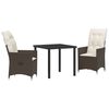 vidaXL Trädgårdsmöbelset med kudde 3 pcs Brun Poly rattan