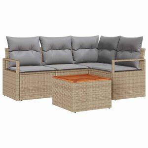 vidaXL Tr&auml;dg&aring;rdsoffset med kudde 5 pcs Beige Poly rattan