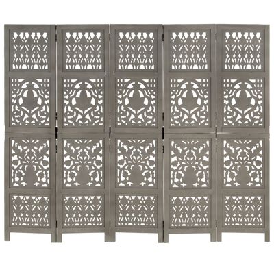 vidaXL Rumsavdelare 5 paneler handsnidad grå 200x165 cm mangoträ
