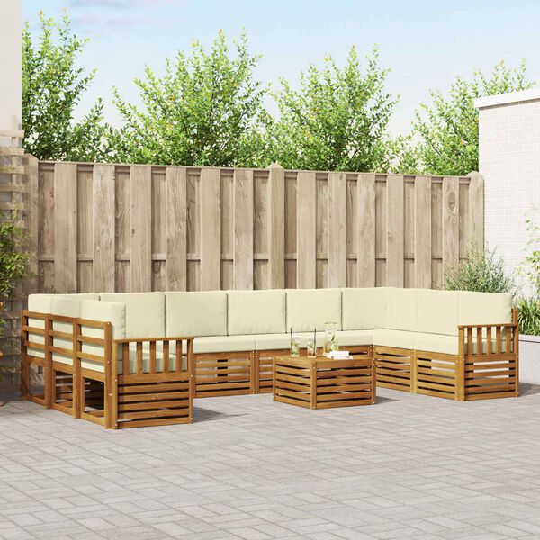 vidaXL Soffgrupper 11 pcs Naturlig och Gr&auml;dde Massivt Akaciatr&auml;