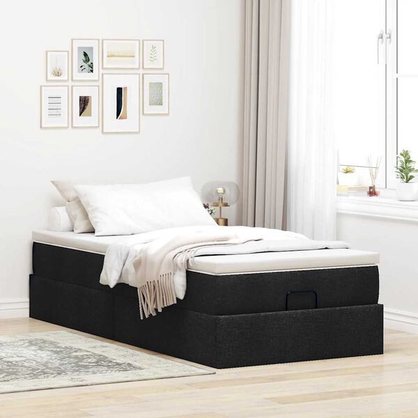 vidaXL Ottoman s&auml;ngram med madrass svart 90x190 cm tyg