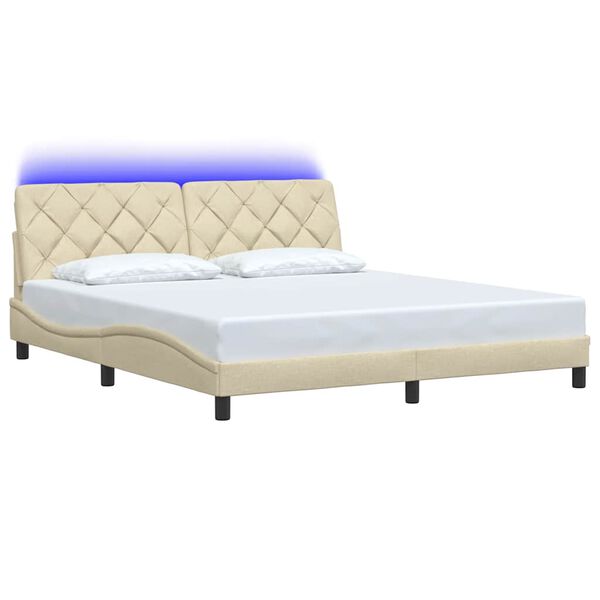 vidaXL Bed Frame with LED without Mattress Cream 180x200 cm Fabric