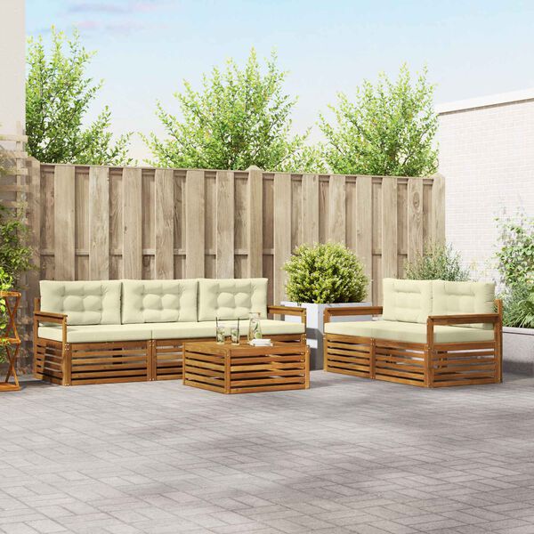 vidaXL Utomhussoffset med kudde 6 pcs Naturlig och Gr&auml;dde