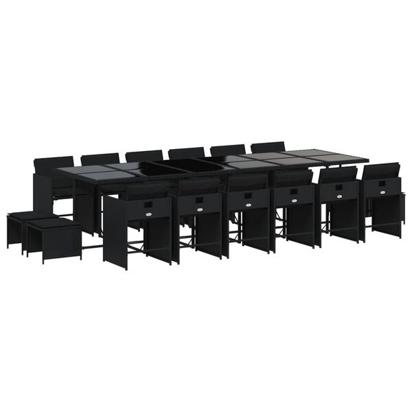 vidaXL Matgrupp f&ouml;r tr&auml;dg&aring;rden med dynor 17 delar konstrotting svart