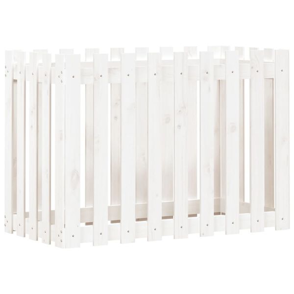 vidaXL Odlingsl&aring;da med staket-design vit 100x50x70 cm massiv furu