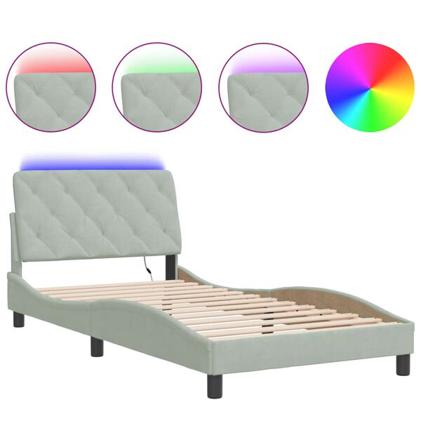vidaXL Bed Frame with LED without Mattress Light Grey 100x200 cm Velvet