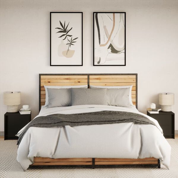 vidaXL S&auml;ngbord med LED-lampor 2 st svart konstruerat tr&auml;