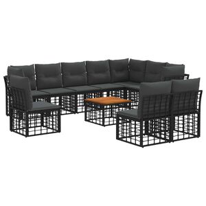 vidaXL Utomhussoffset 11 pcs Svart och M&ouml;rkgr&aring; Polyester