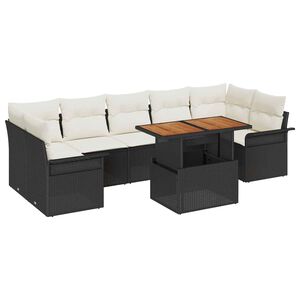 vidaXL Tr&auml;dg&aring;rdsoffset med lagring 8 pcs Svart Poly rattan