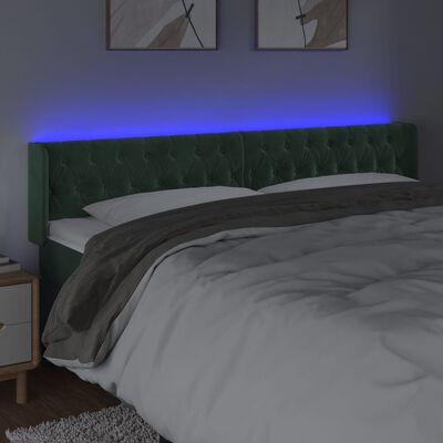 vidaXL Sänggavel LED mörkgrön 183x16x78/88 cm sammet