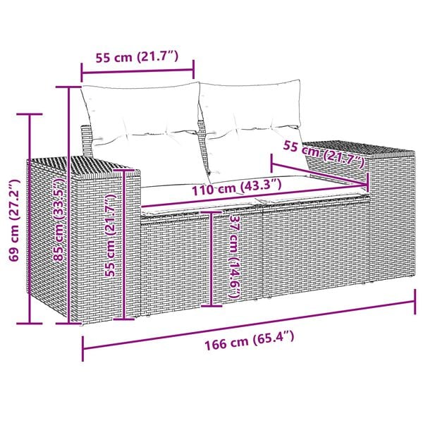 vidaXL Trädgårdsoffset med kudde 8 pcs Svart konstrotting
