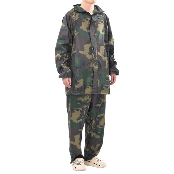 Regnställ med Huva Herrar Tvådelat Camouflage L
