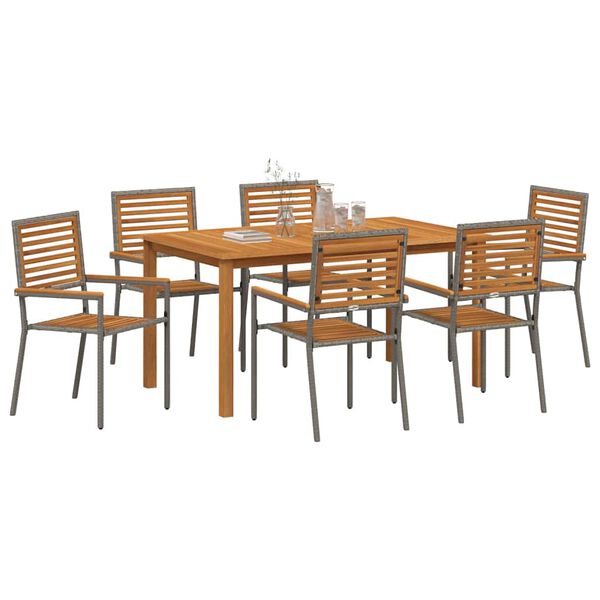 vidaXL Trädgårdsmöbelset 7 pcs Grå Poly rattan
