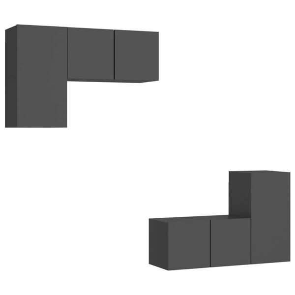 vidaXL Tv-sk&aring;p 4 delar gr&aring; konstruerat tr&auml;