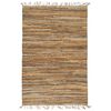 vidaXL Handv&auml;vd matta Chindi l&auml;der jute 190x280 cm beige