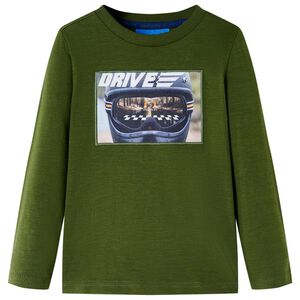 T-shirt med l&aring;nga &auml;rmar f&ouml;r barn m&ouml;rk khaki 104