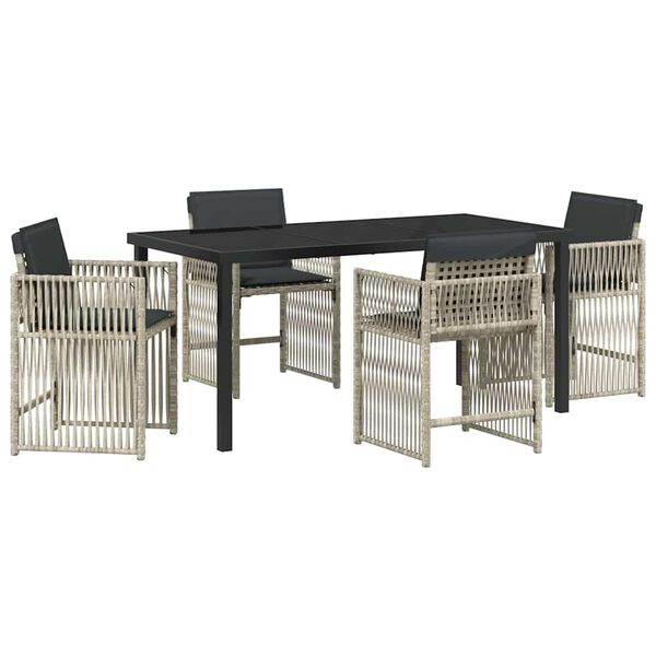 vidaXL Trädgårdsmöbelset 5 pcs Ljusgrå Poly rattan