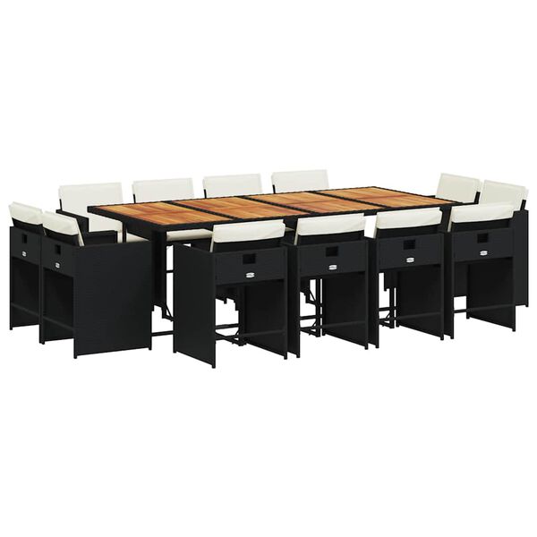 vidaXL Matgrupp f&ouml;r tr&auml;dg&aring;rden med dynor 13 delar svart konstrotting