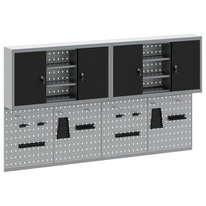 vidaXL Verktygssk&aring;psset med hylla 6 pcs Svart Pulverlackerat st&aring;l