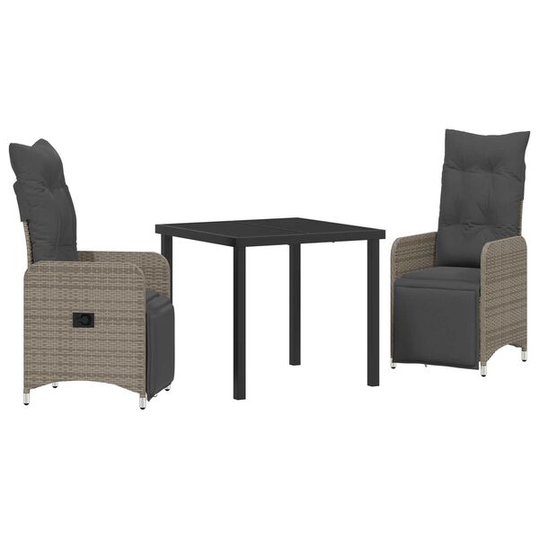 vidaXL Tr&auml;dg&aring;rdsm&ouml;belset med kudde 3 pcs Gr&aring; Poly rattan