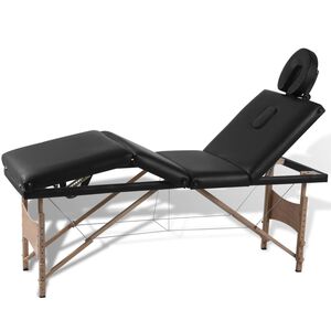 vidaXL Hopf&auml;llbar massageb&auml;nk med 4 sektioner tr&auml;ram svart