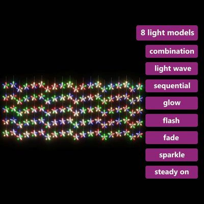 vidaXL Ljusgardin med stjärnor 500 LED flerfärgad 8 funktioner