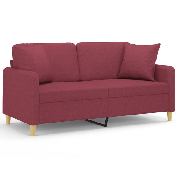 vidaXL 2-sits soffa med prydnadskuddar vinr&ouml;d 140 cm tyg