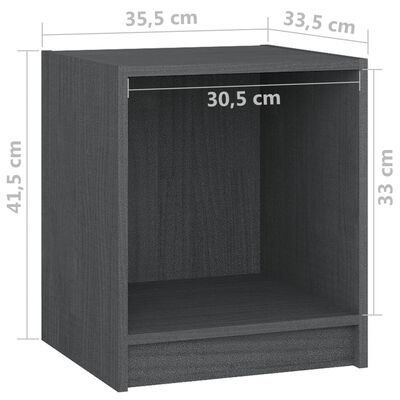 vidaXL Sängbord grå 35,5x33,5x41,5 cm massiv furu