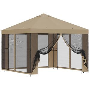 vidaXL Tr&auml;dg&aring;rdsgazebo med sidov&auml;ggar 3 x 3 m Beige Polyester och St&aring;l