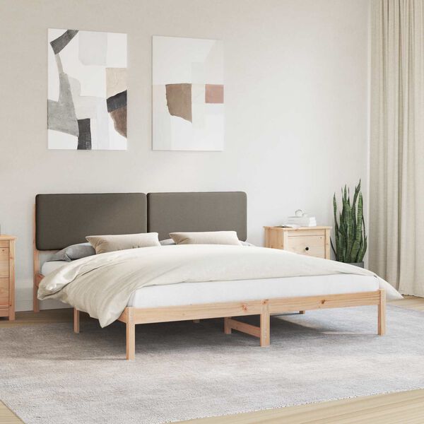 vidaXL S&auml;ngram med Kl&auml;dd Huvudgavel Taupe 180 x 200 cm Massiv furu